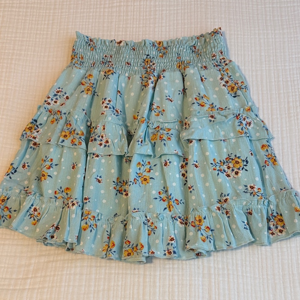 Altar'd State Light Blue Floral Ruffle Skirt